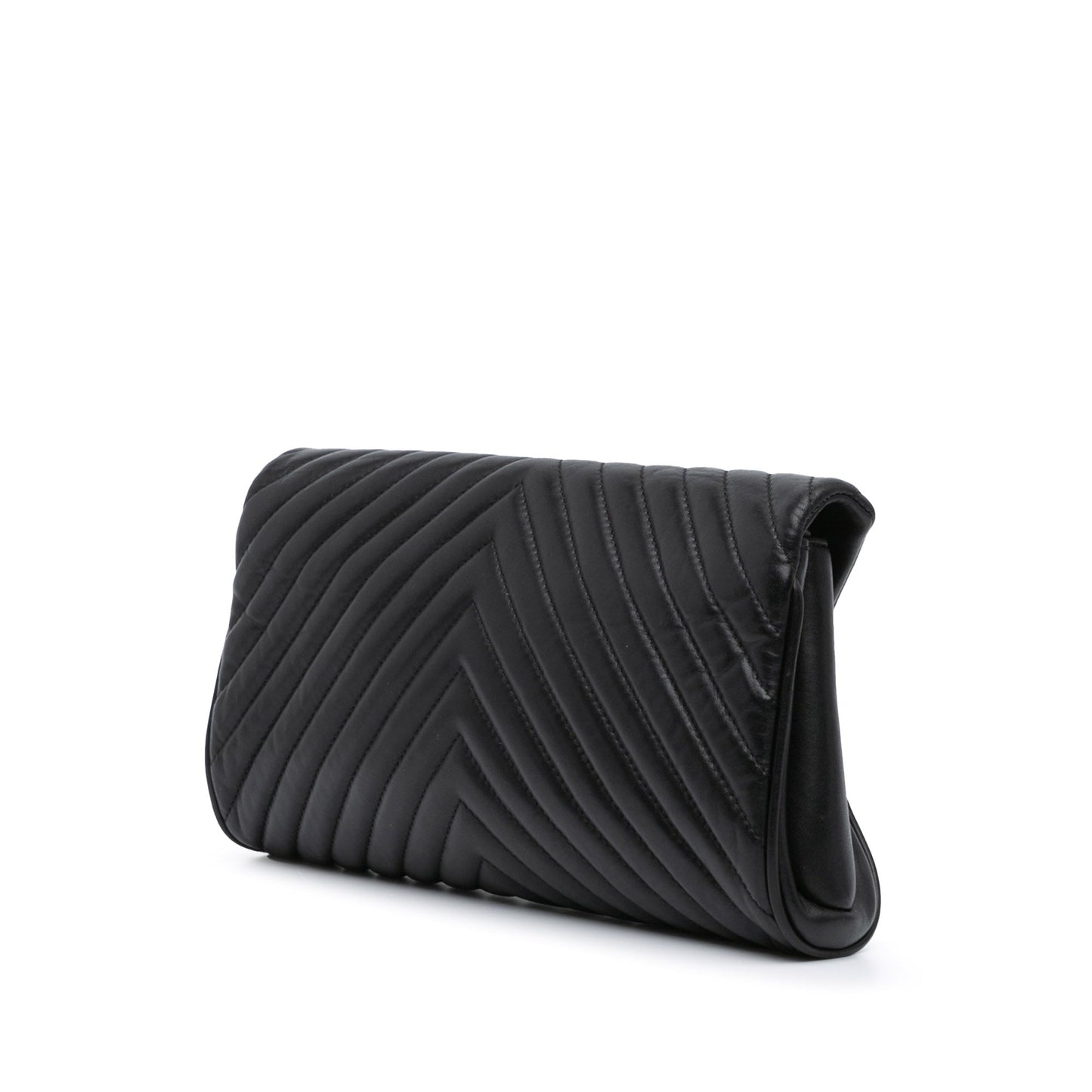 Black Chanel Chevron Lambskin Fold Up Again Clutch