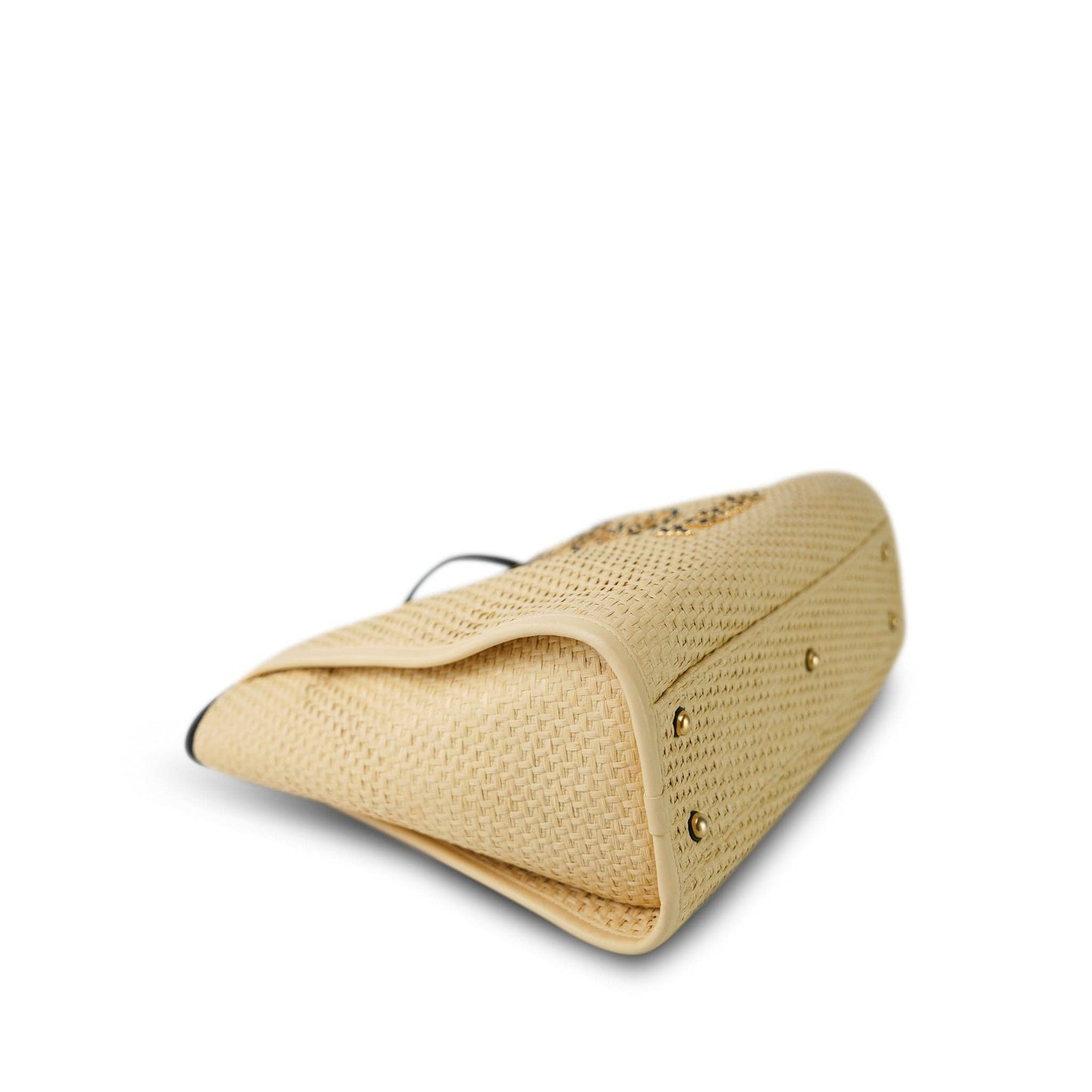 Beige Raffia Deauville Shopping Tote Small Aged Gold Hardware