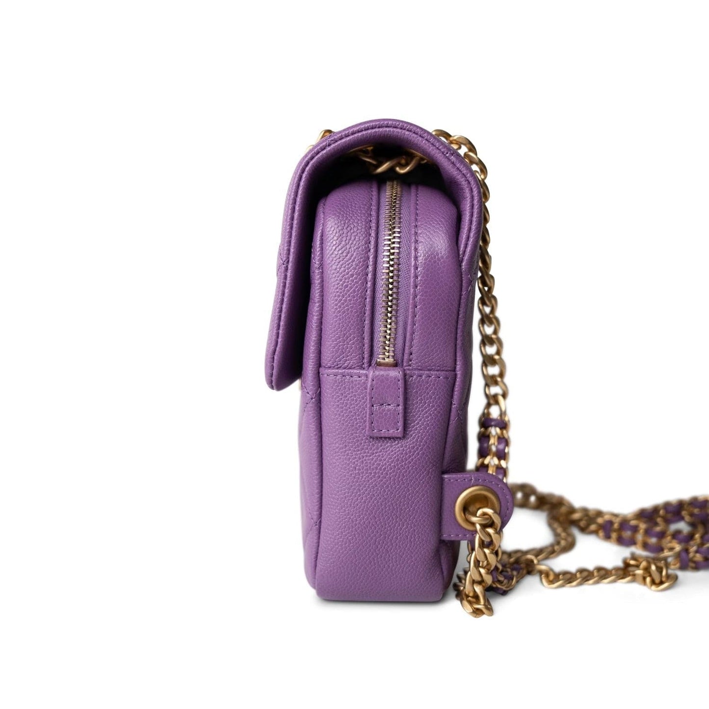 22P Purple Caviar Quilted Melody Chain BackPack w/ Aged Gold Hardware