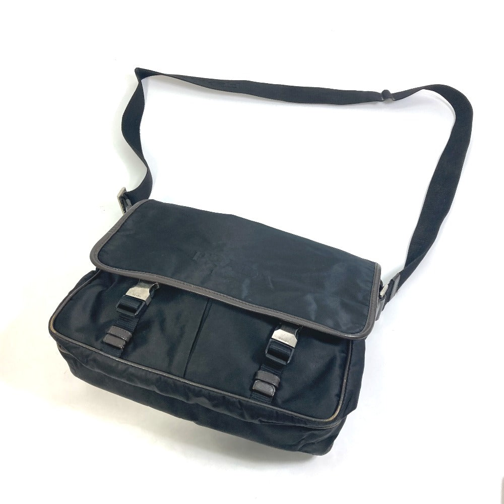 PRADA Shoulder Bag Nylon, Leather Black / brown Triangle logo Messenger bag mens Used