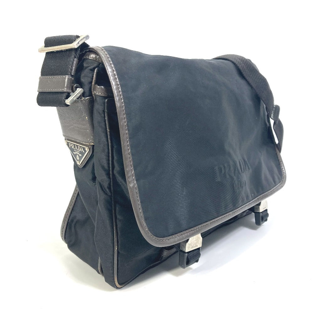 PRADA Shoulder Bag Nylon, Leather Black / brown Triangle logo Messenger bag mens Used