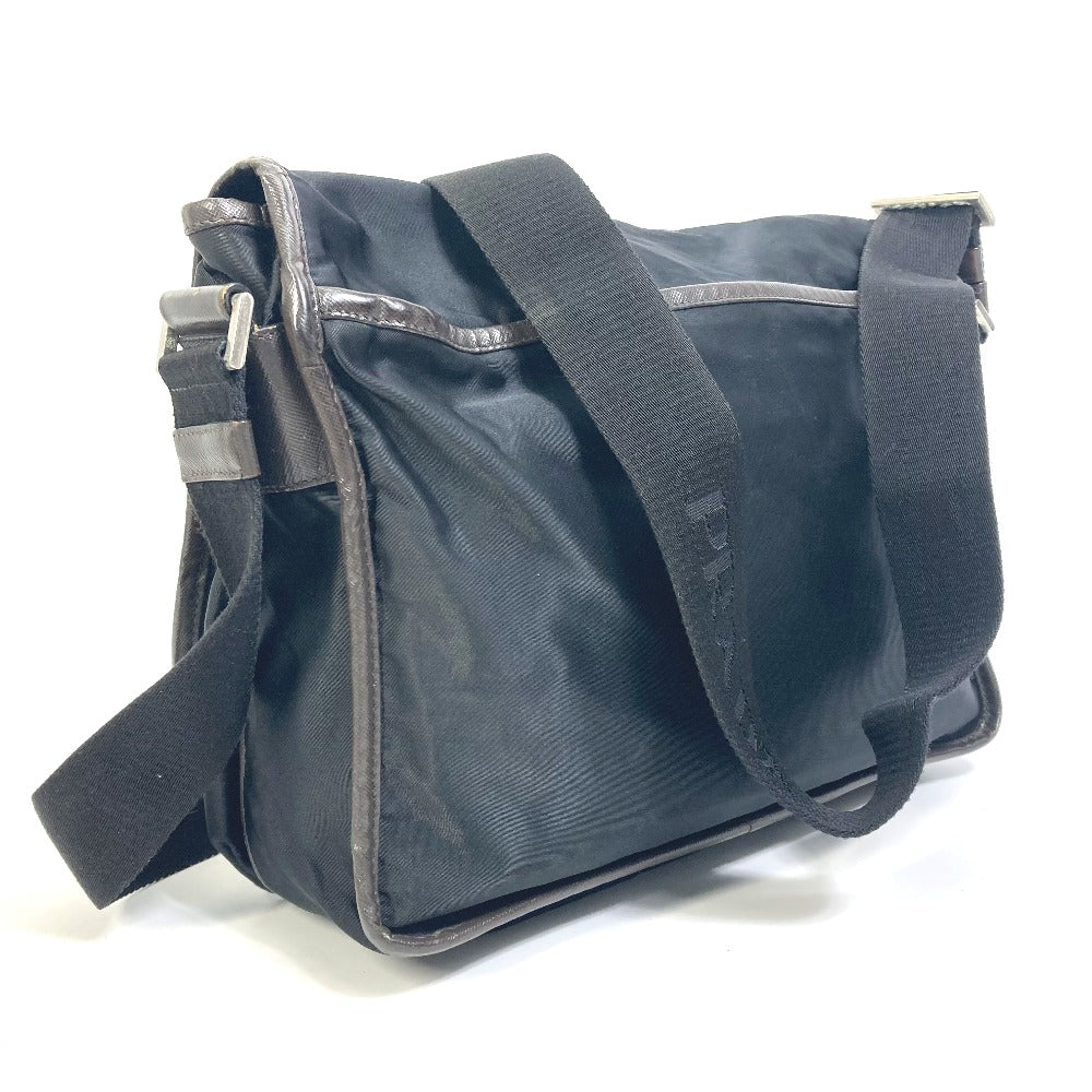 PRADA Shoulder Bag Nylon, Leather Black / brown Triangle logo Messenger bag mens Used