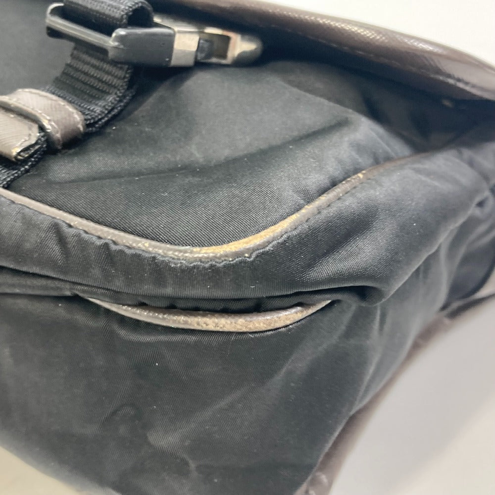 PRADA Shoulder Bag Nylon, Leather Black / brown Triangle logo Messenger bag mens Used