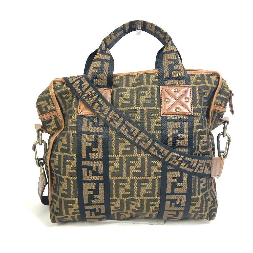 FENDI Tote Bag 7VA158 Leather / canvas Brown Zucca FF pattern Handbag 2WAY Bag Shoulder Bag Women Used