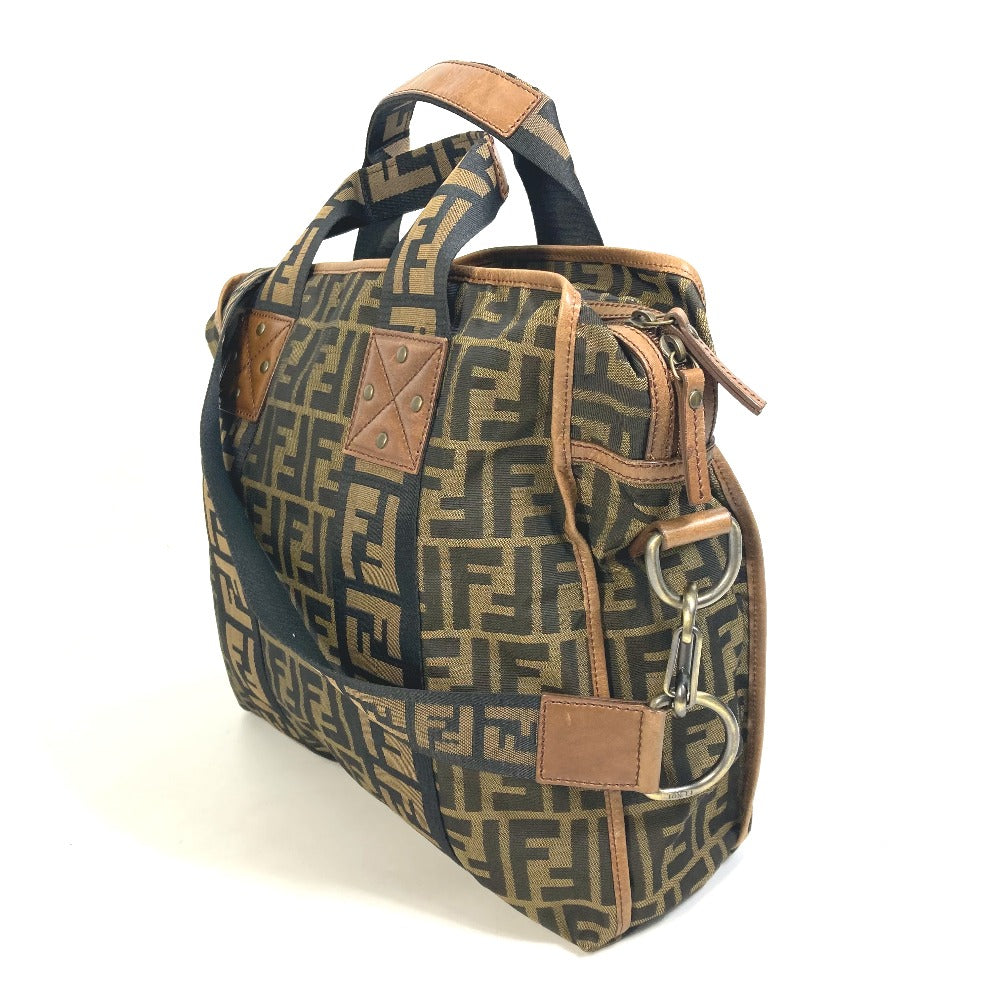 FENDI Tote Bag 7VA158 Leather / canvas Brown Zucca FF pattern Handbag 2WAY Bag Shoulder Bag Women Used
