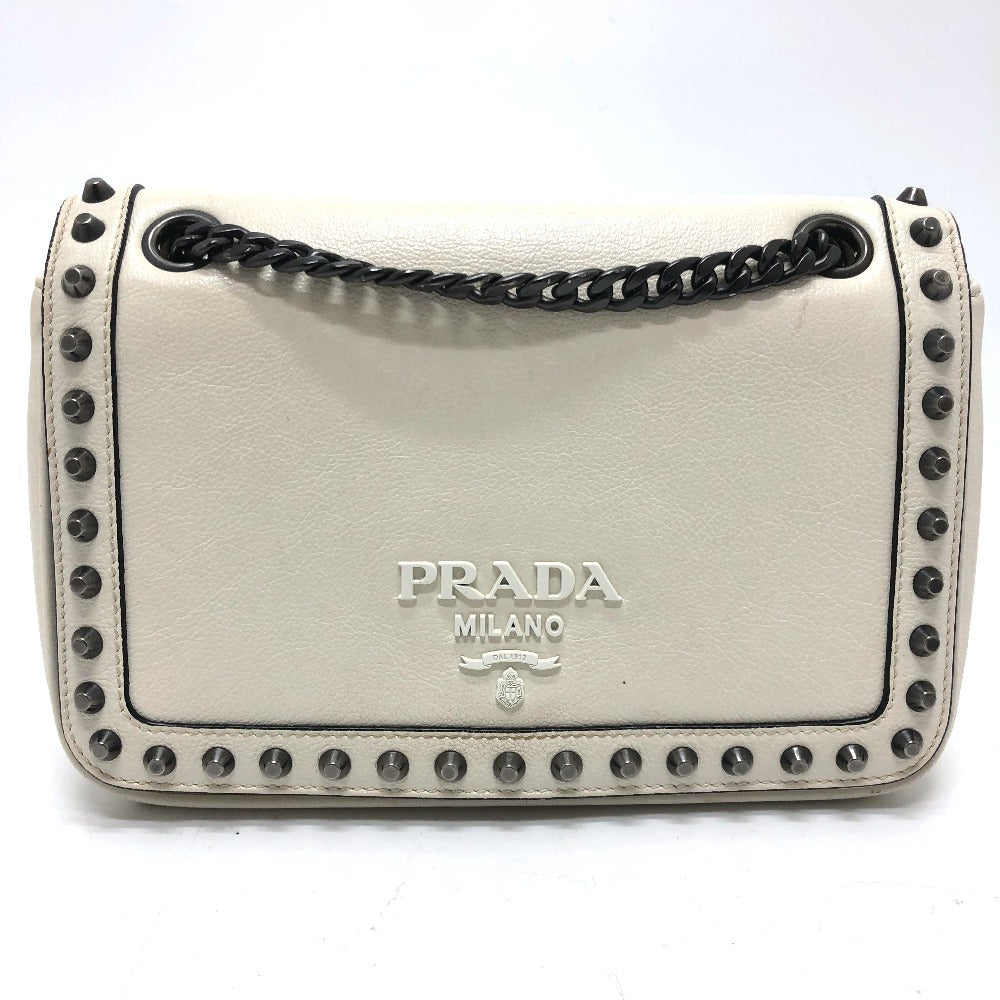 PRADA Shoulder Bag 1BD147 leather white logo studs ChainShoulder Women Used