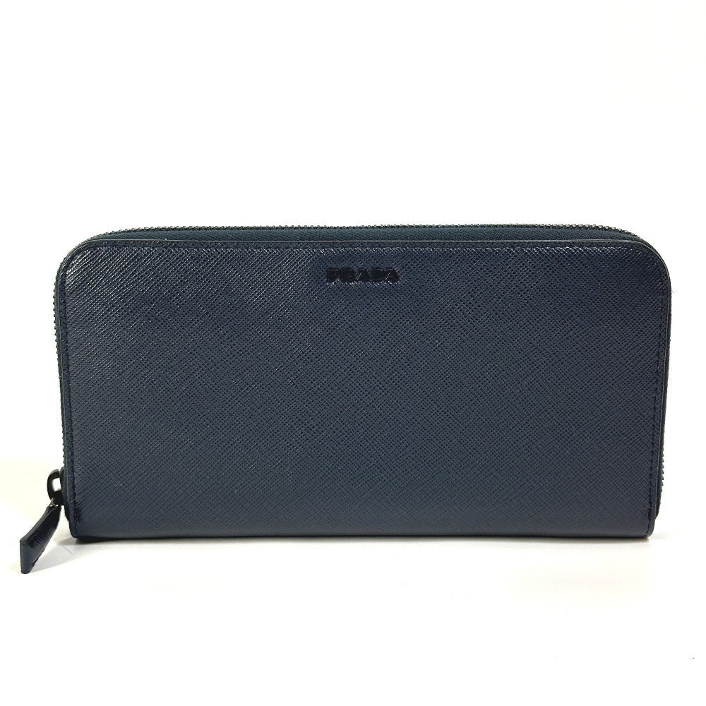 PRADA Long Wallet Purse 2ML317 saffiano leather Navy logo gradient Zip Around mens Used