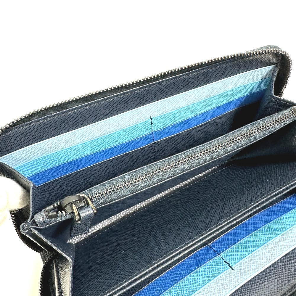 PRADA Long Wallet Purse 2ML317 saffiano leather Navy logo gradient Zip Around mens Used