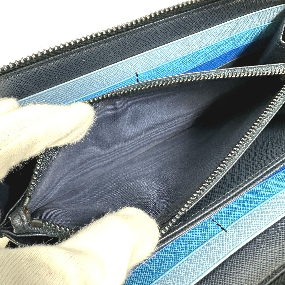 PRADA Long Wallet Purse 2ML317 saffiano leather Navy logo gradient Zip Around mens Used
