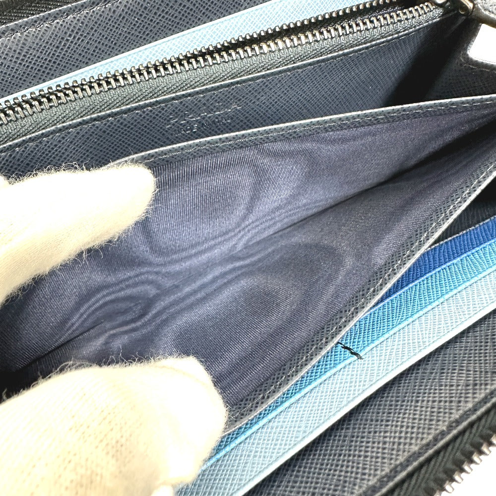 PRADA Long Wallet Purse 2ML317 saffiano leather Navy logo gradient Zip Around mens Used
