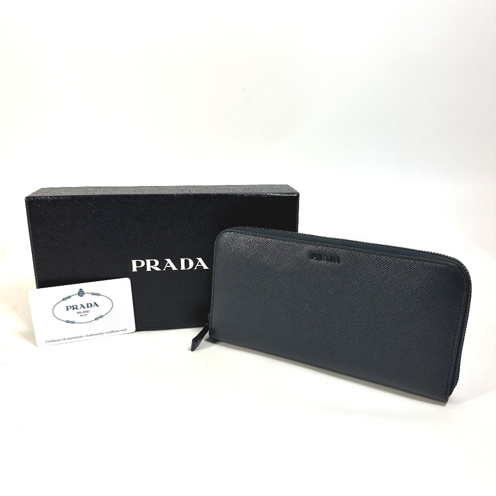 PRADA Long Wallet Purse 2ML317 saffiano leather Navy logo gradient Zip Around mens Used