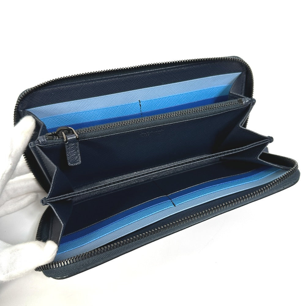 PRADA Long Wallet Purse 2ML317 saffiano leather Navy logo gradient Zip Around mens Used