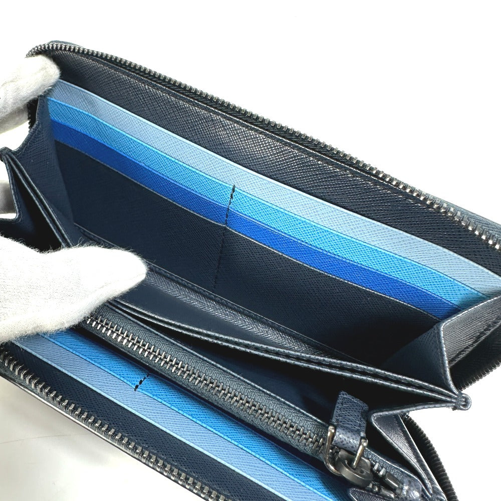PRADA Long Wallet Purse 2ML317 saffiano leather Navy logo gradient Zip Around mens Used