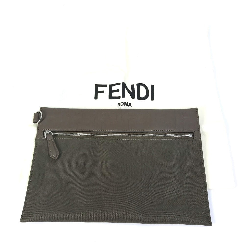FENDI Pouch 7N0108 Nylon / leather khaki Zucca Women Used