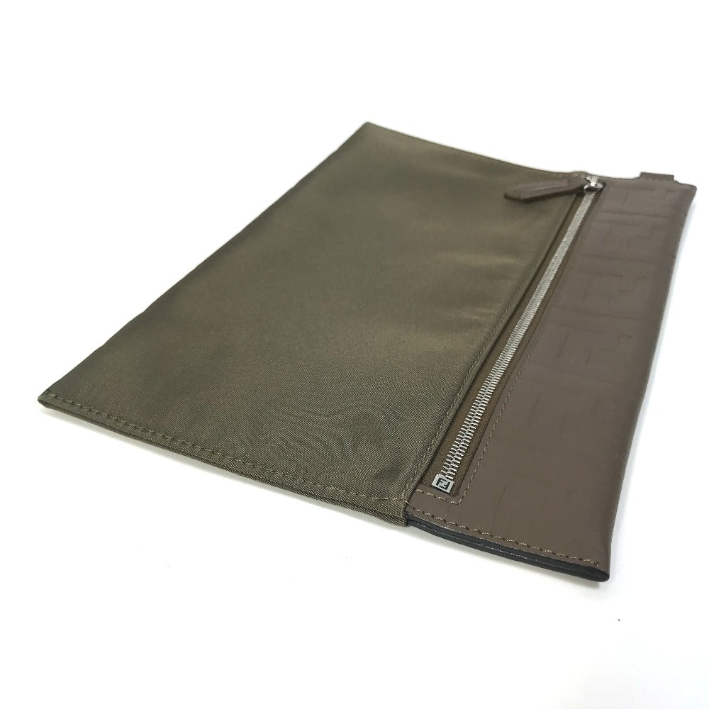FENDI Pouch 7N0108 Nylon / leather khaki Zucca Women Used