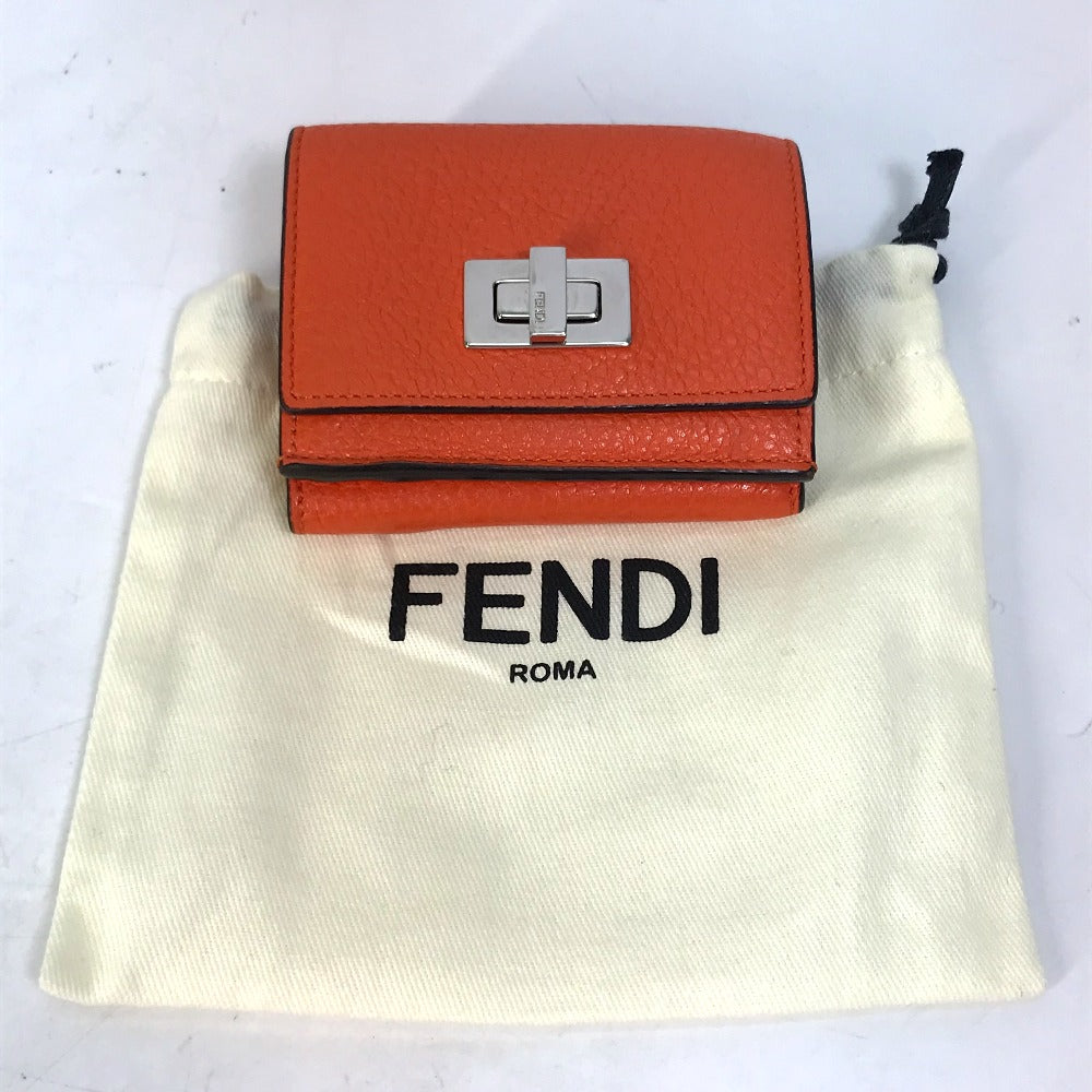 FENDI Trifold wallet 8M0426 leather Orange Peekaboo Women Used