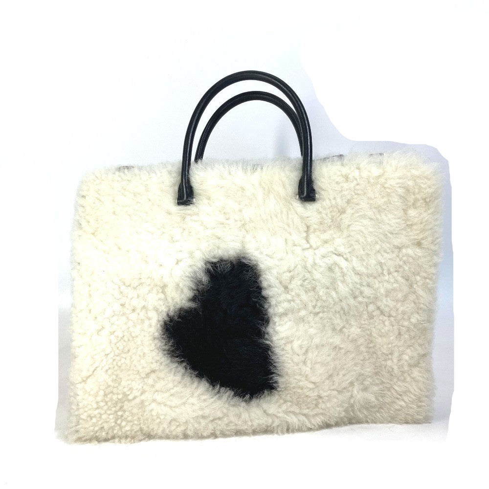 PRADA Business bag Fur leather white fur Handbag mens Used