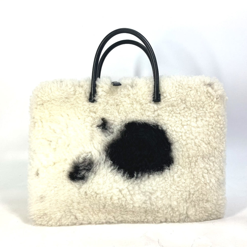 PRADA Business bag Fur leather white fur Handbag mens Used