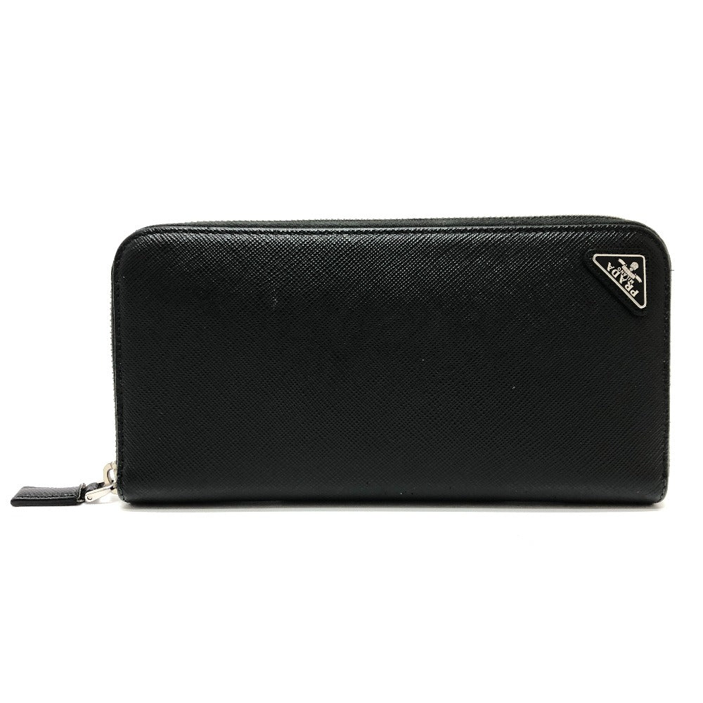 PRADA Long Wallet Purse 2ML506 saffiano leather black Triangle logo Zip Around Women Used