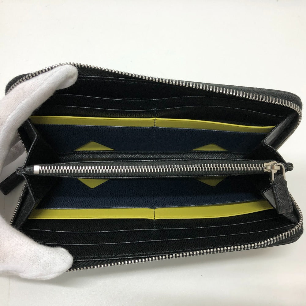 PRADA Long Wallet Purse 2ML506 saffiano leather black Triangle logo Zip Around Women Used