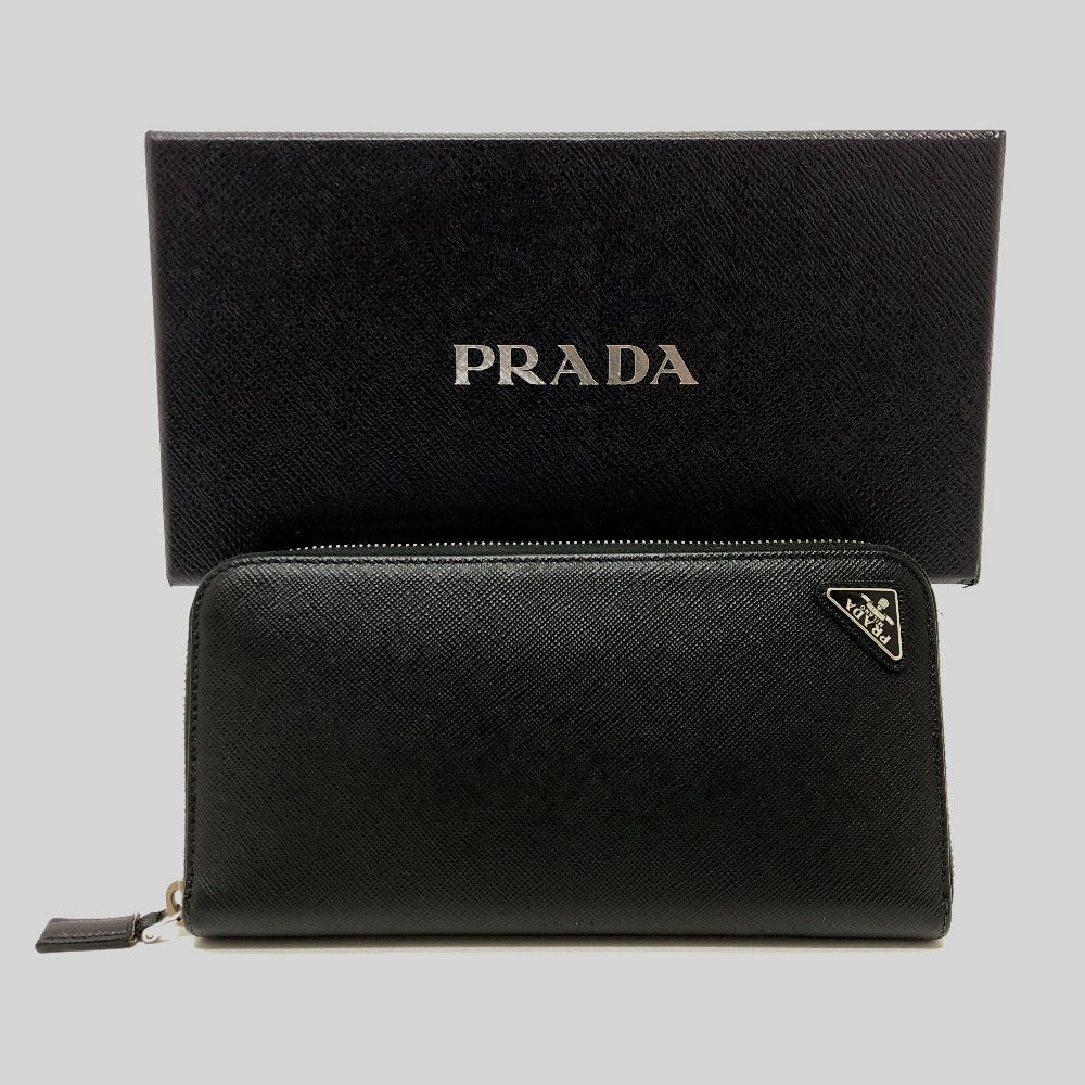 PRADA Long Wallet Purse 2ML506 saffiano leather black Triangle logo Zip Around Women Used