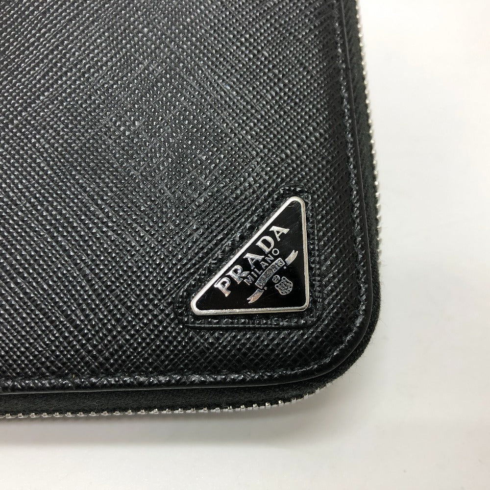 PRADA Long Wallet Purse 2ML506 saffiano leather black Triangle logo Zip Around Women Used