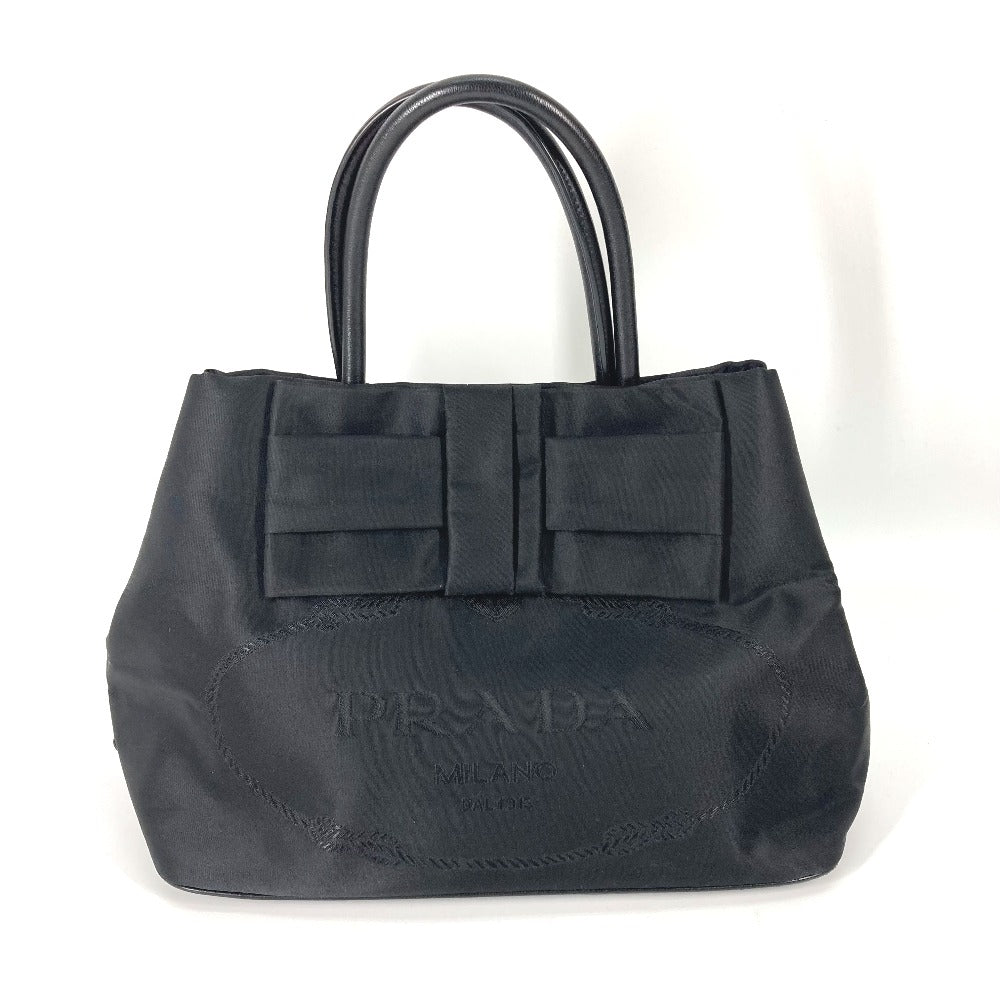 PRADA Tote Bag 1BG068 Nylon / leather black Triangle logo plate ribbon Women Used