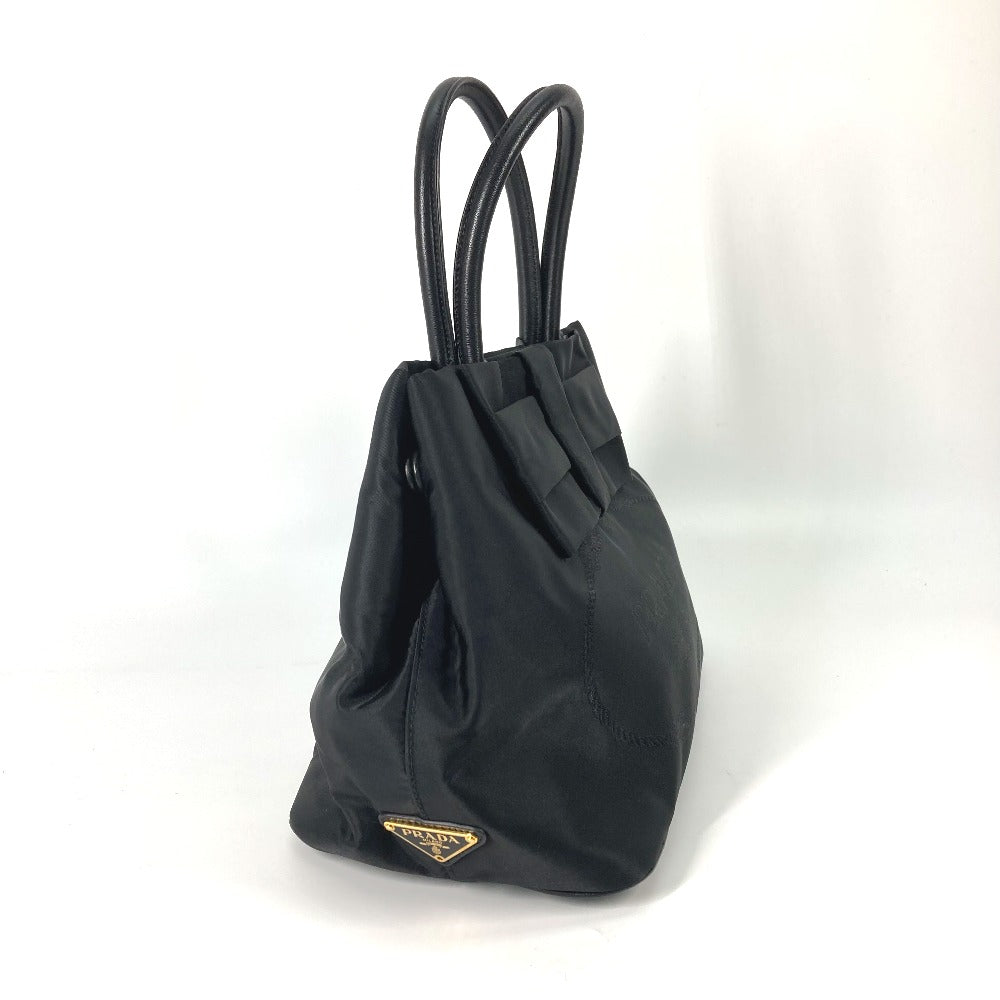 PRADA Tote Bag 1BG068 Nylon / leather black Triangle logo plate ribbon Women Used