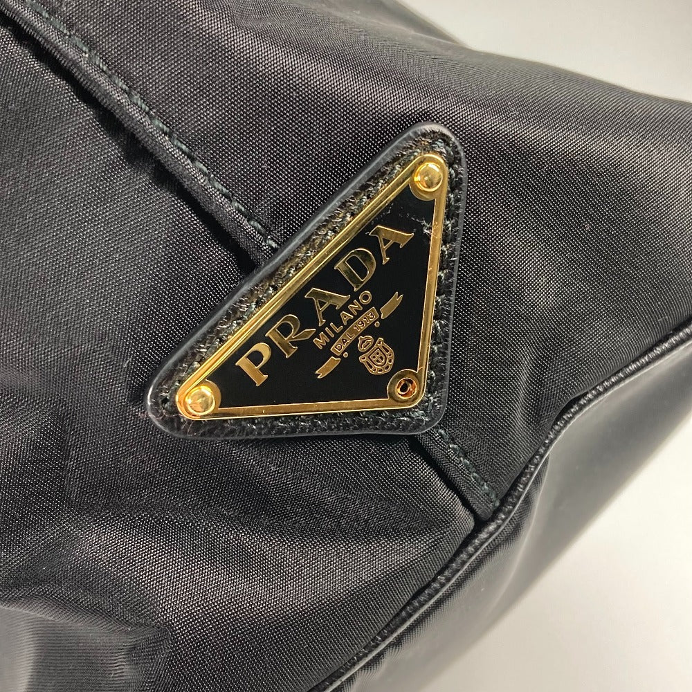 PRADA Tote Bag 1BG068 Nylon / leather black Triangle logo plate ribbon Women Used