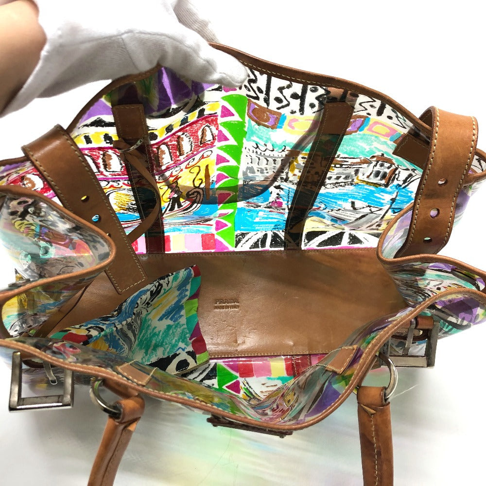 PRADA Tote Bag BR2515 Plastics/Leather multicolor Venetian print Women Used