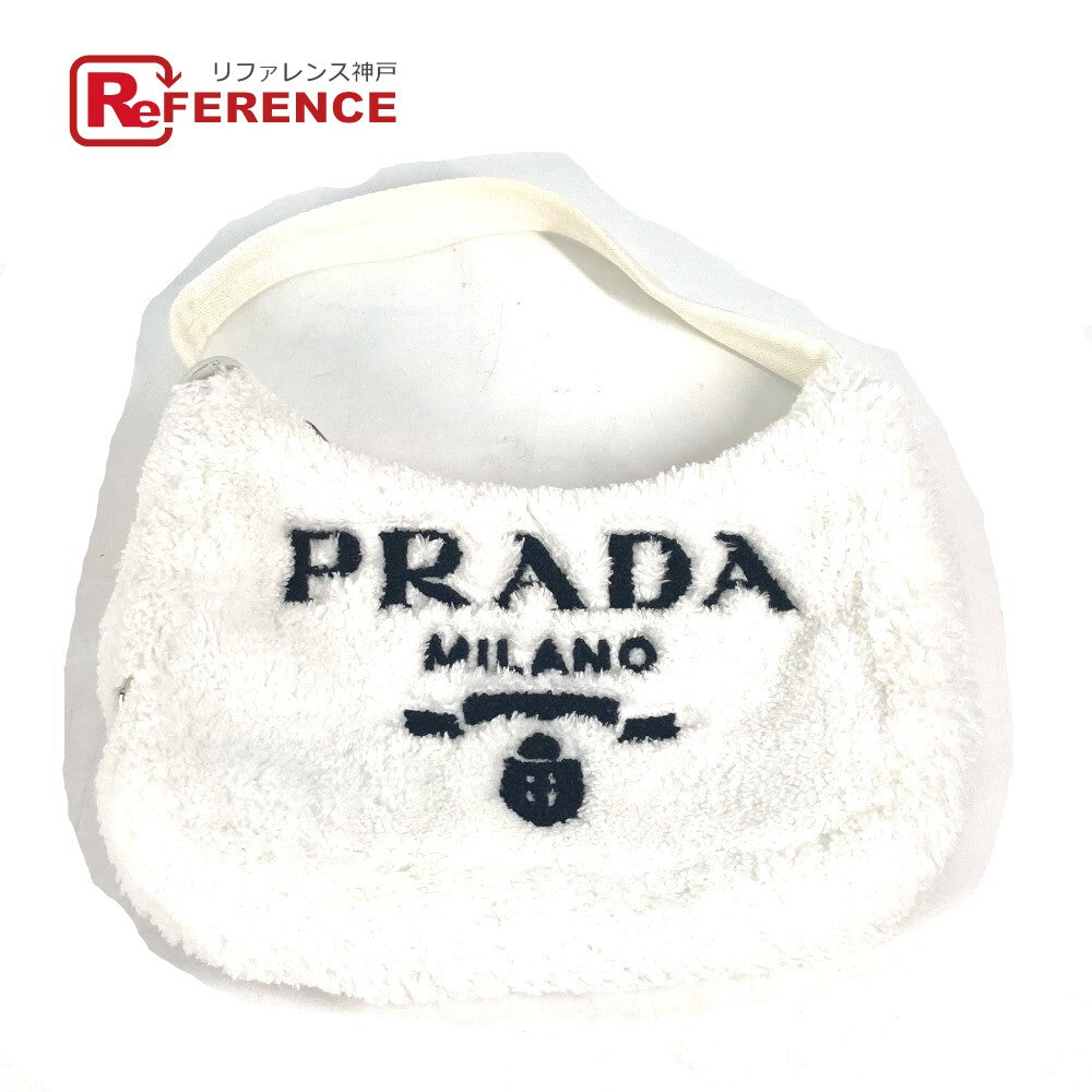 PRADA Tote Bag 1NE515 fabric white terry mini Re-Edition 2000 SPUGNA logo bag Women Used