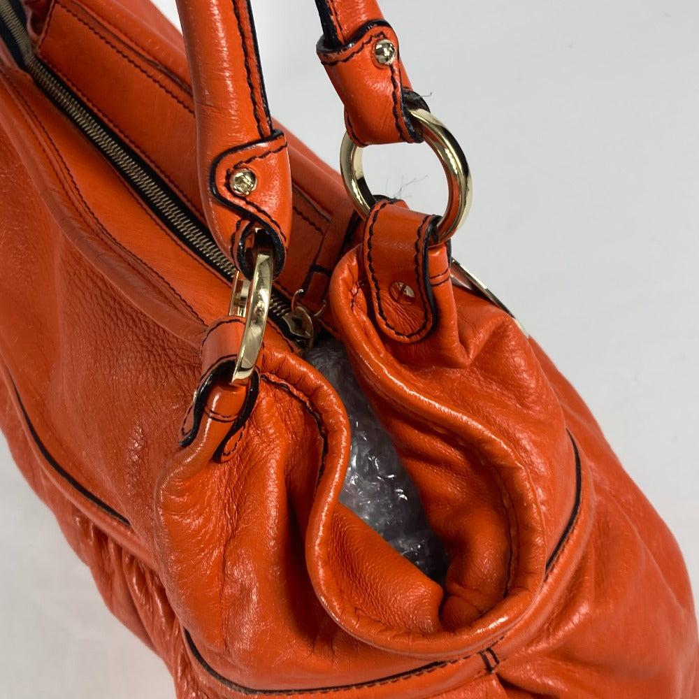FENDI Tote Bag leather Orange shoulder bag logo Women Used