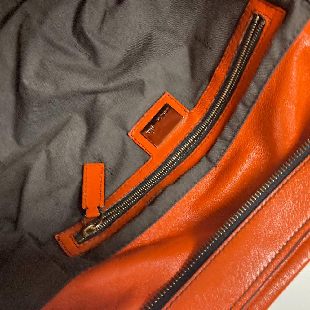 FENDI Tote Bag leather Orange shoulder bag logo Women Used