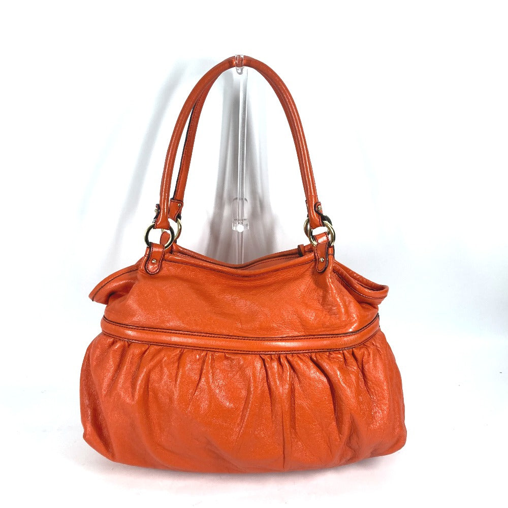 FENDI Tote Bag leather Orange shoulder bag logo Women Used