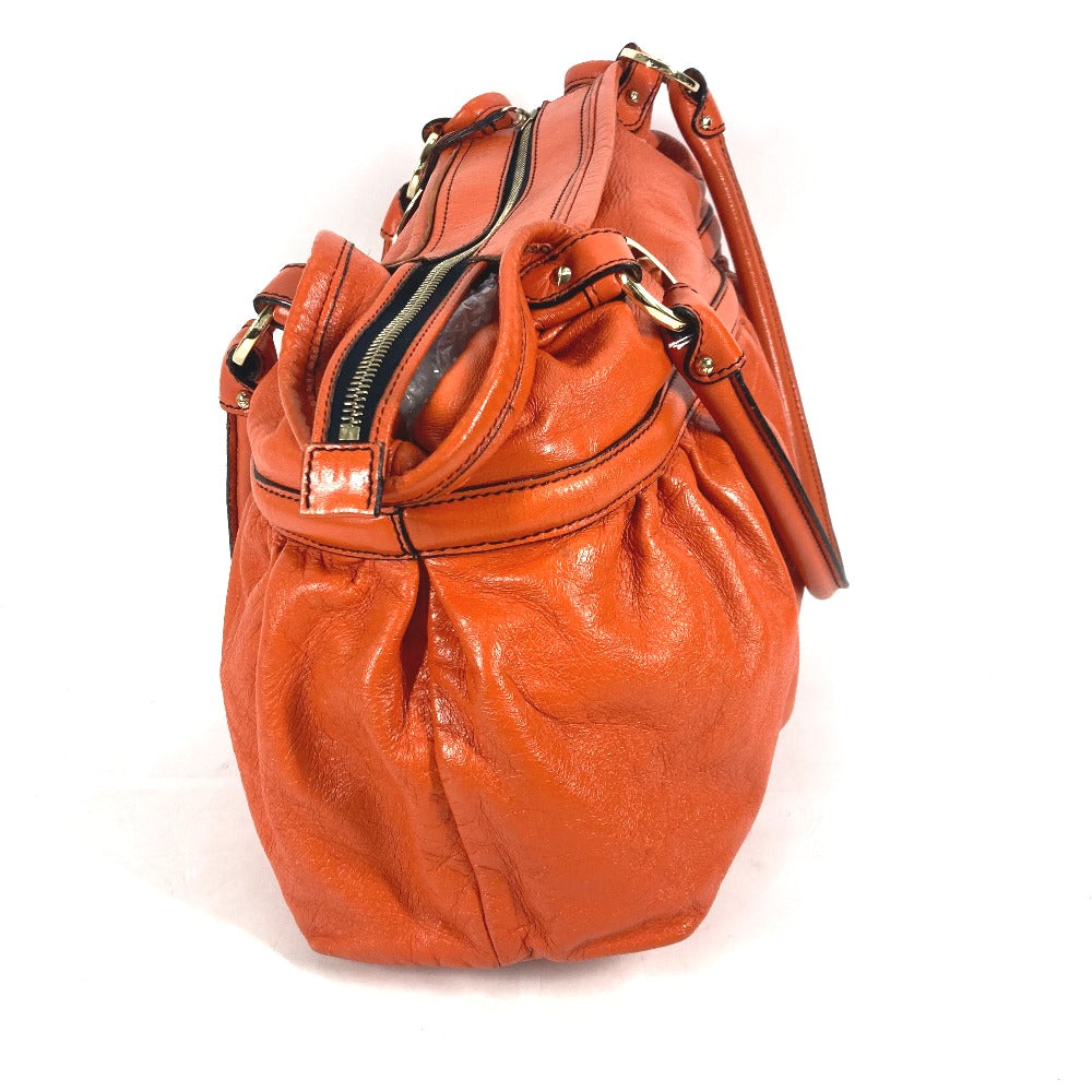 FENDI Tote Bag leather Orange shoulder bag logo Women Used