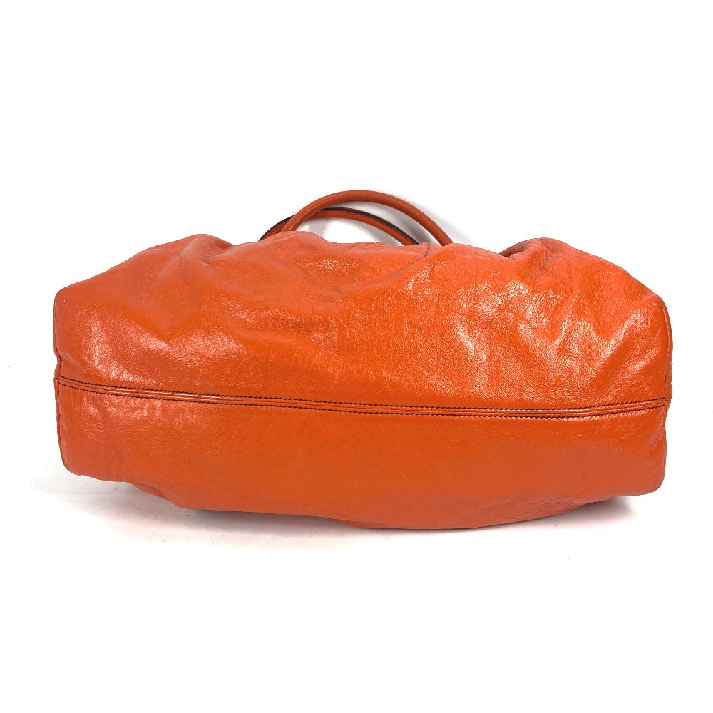 FENDI Tote Bag leather Orange shoulder bag logo Women Used