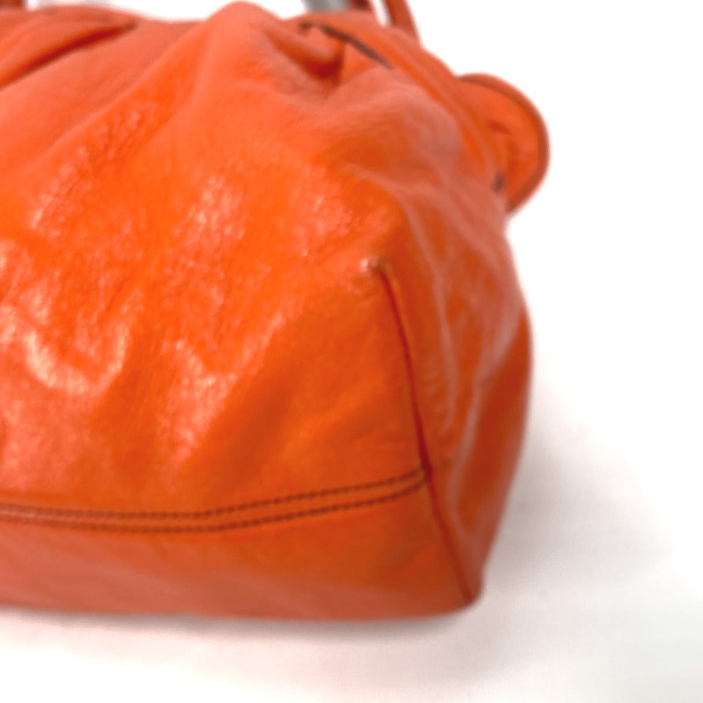FENDI Tote Bag leather Orange shoulder bag logo Women Used