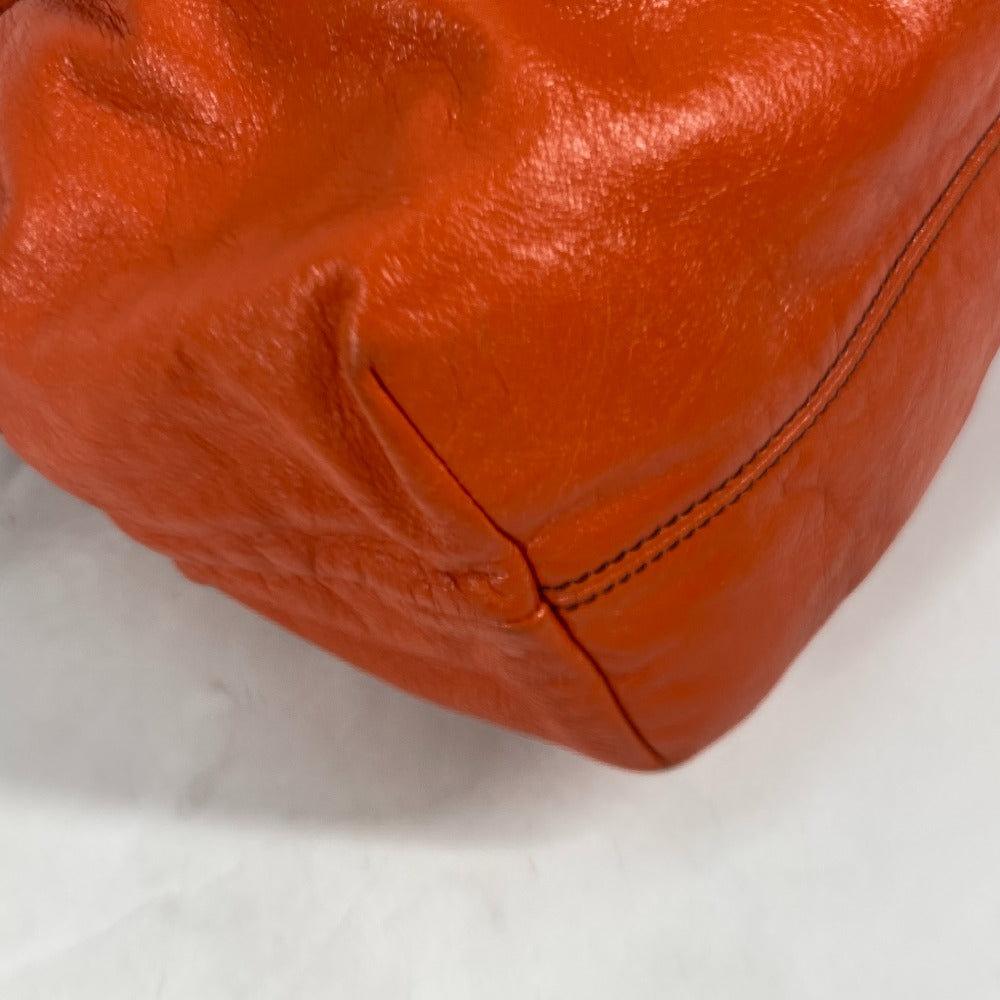 FENDI Tote Bag leather Orange shoulder bag logo Women Used