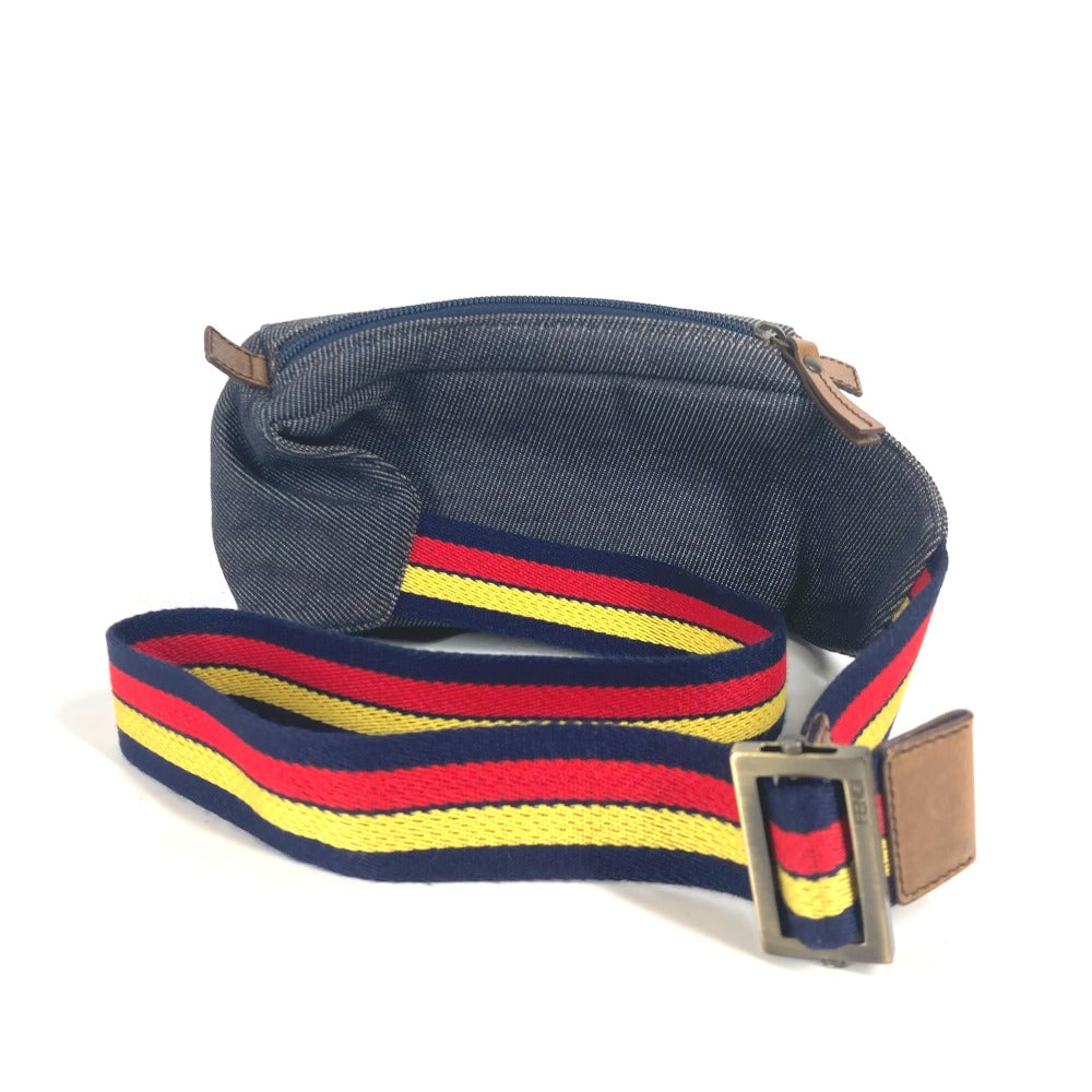 FENDI Sling bag Leather / canvas blue Denim Rainbow logo FF Women Used