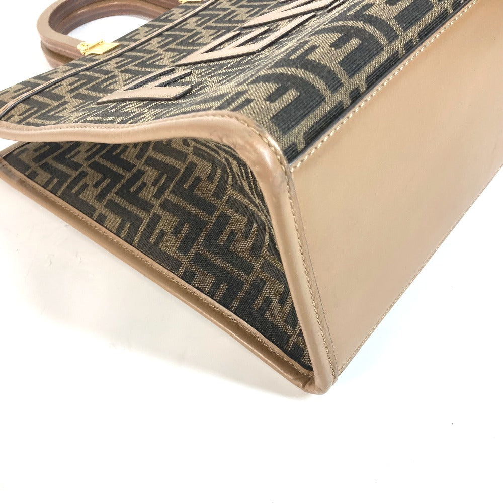 FENDI Shoulder Bag 8BH386 Leather / canvas Brown Sunshine Medium Tote Women Used