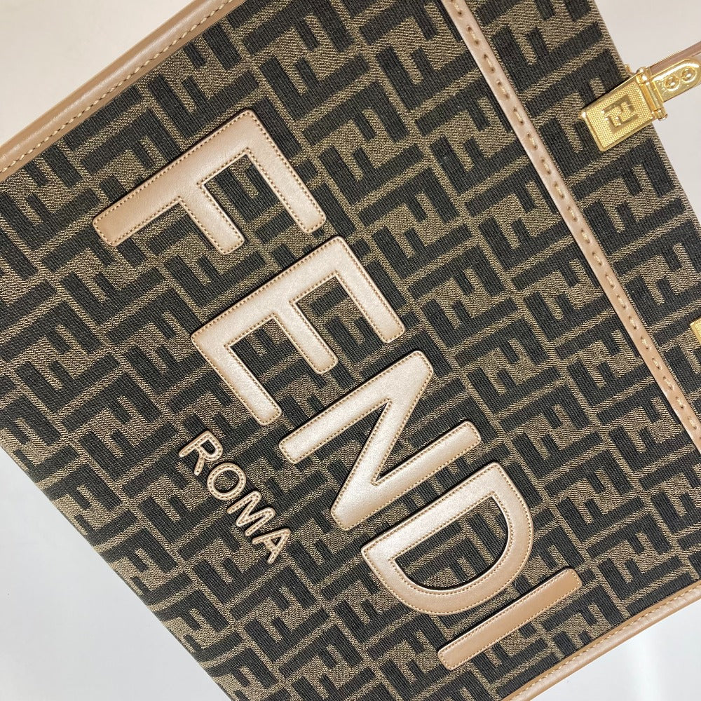FENDI Shoulder Bag 8BH386 Leather / canvas Brown Sunshine Medium Tote Women Used