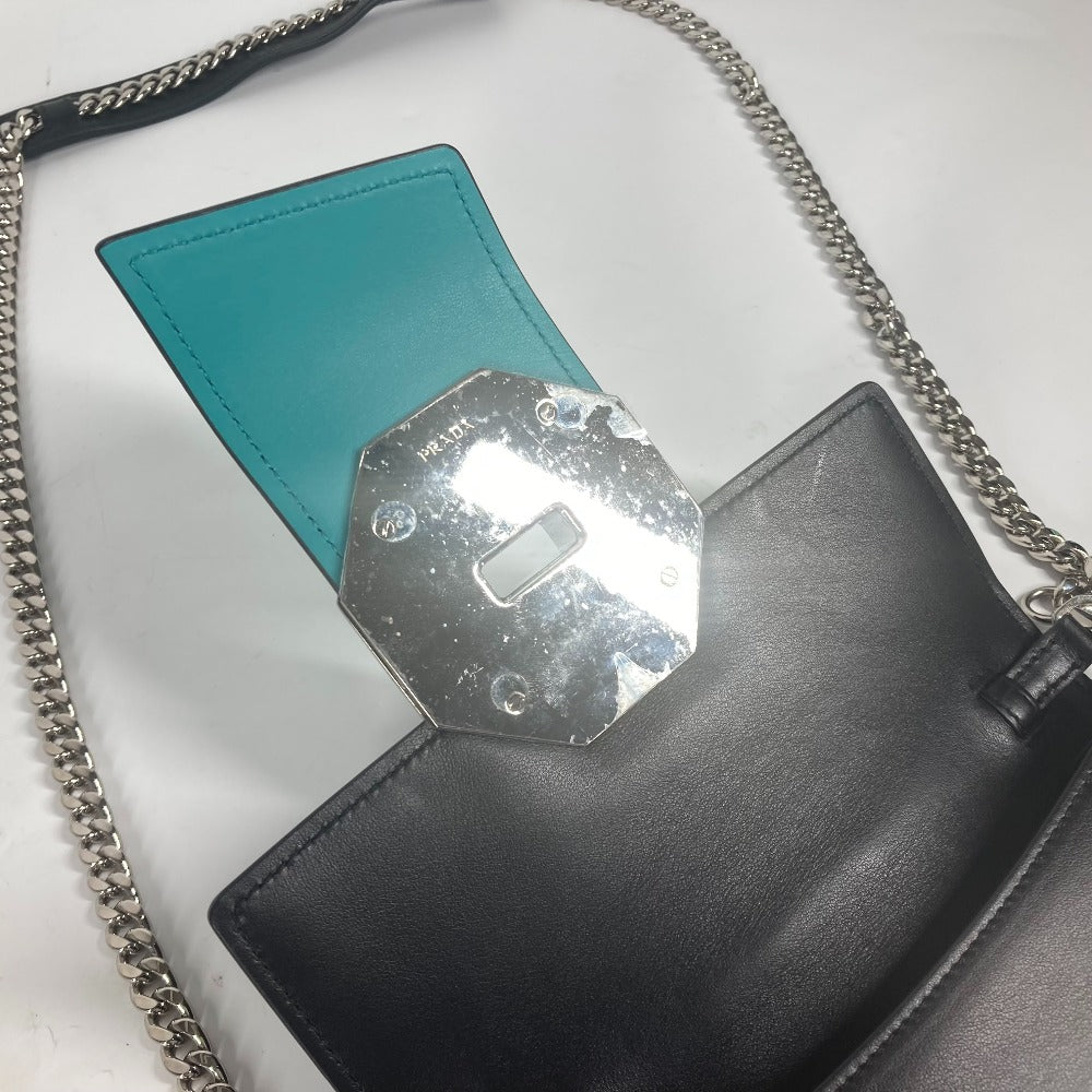 PRADA Shoulder Bag 1BD067 leather black 2WAY bag Chain Crystal rhinestones Women Used