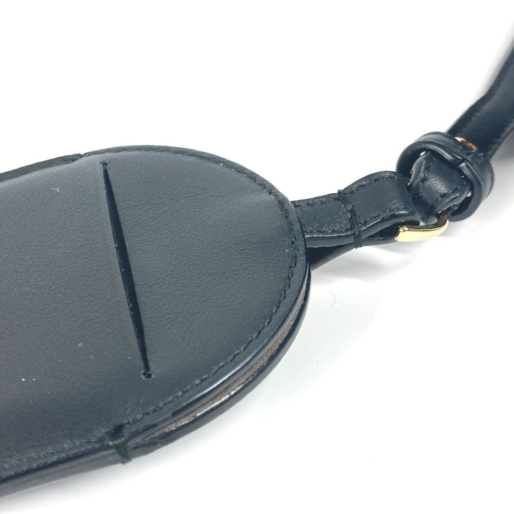 FENDI Card Case leather black Bag charm FF logo
