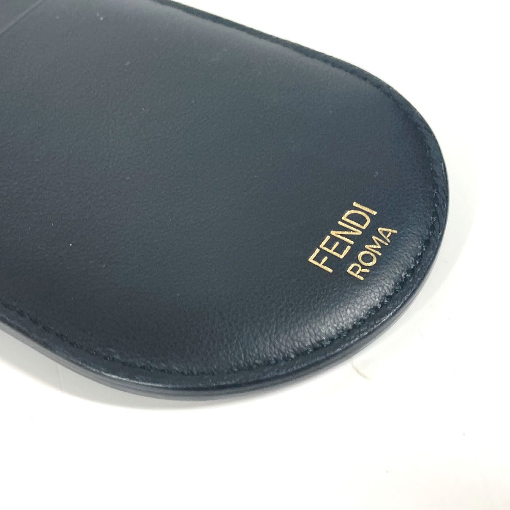 FENDI Card Case leather black Bag charm FF logo