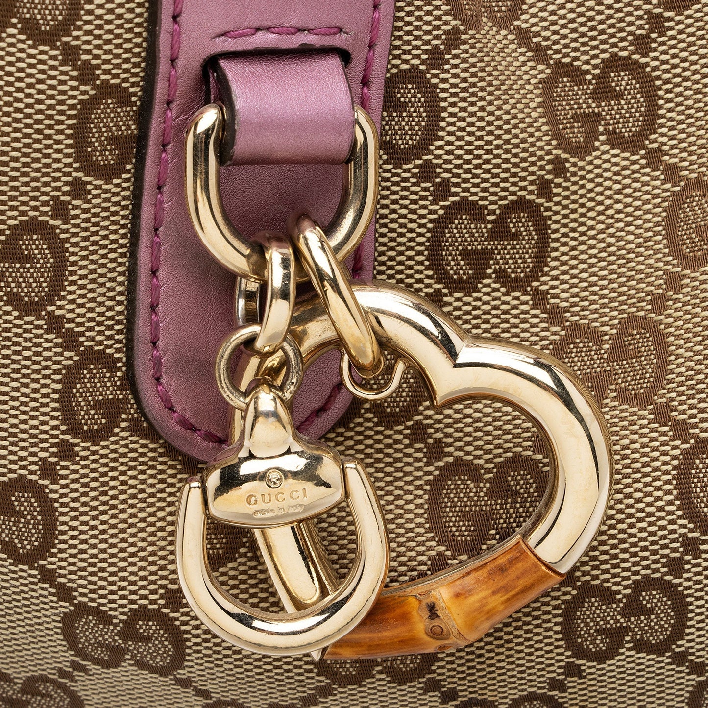 Gucci GG Canvas Metallic Leather Heart Bit Charm Medium Tote