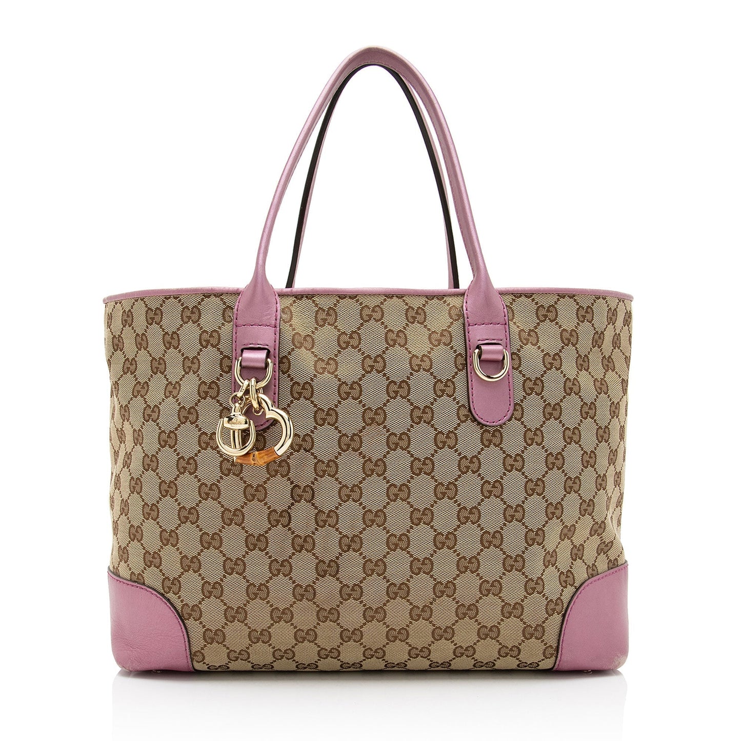 Gucci GG Canvas Metallic Leather Heart Bit Charm Medium Tote
