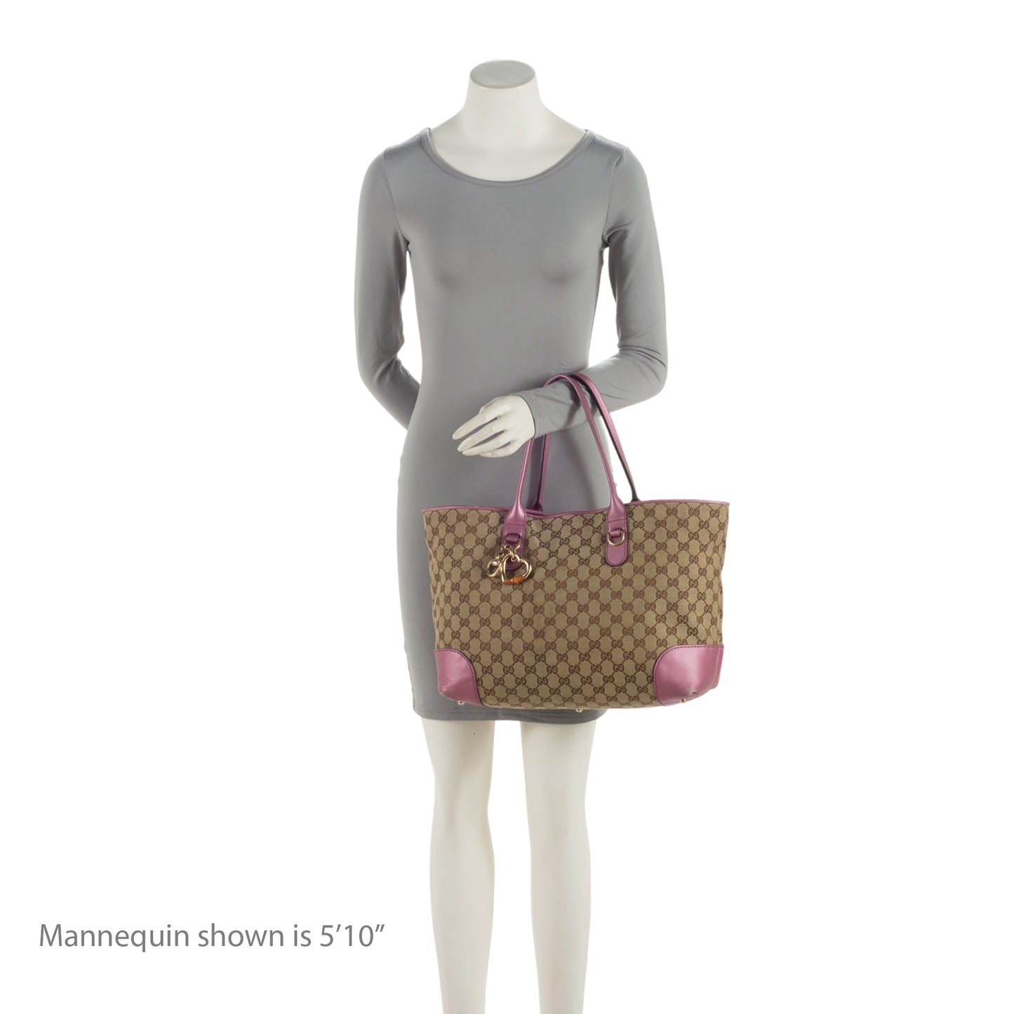 Gucci GG Canvas Metallic Leather Heart Bit Charm Medium Tote