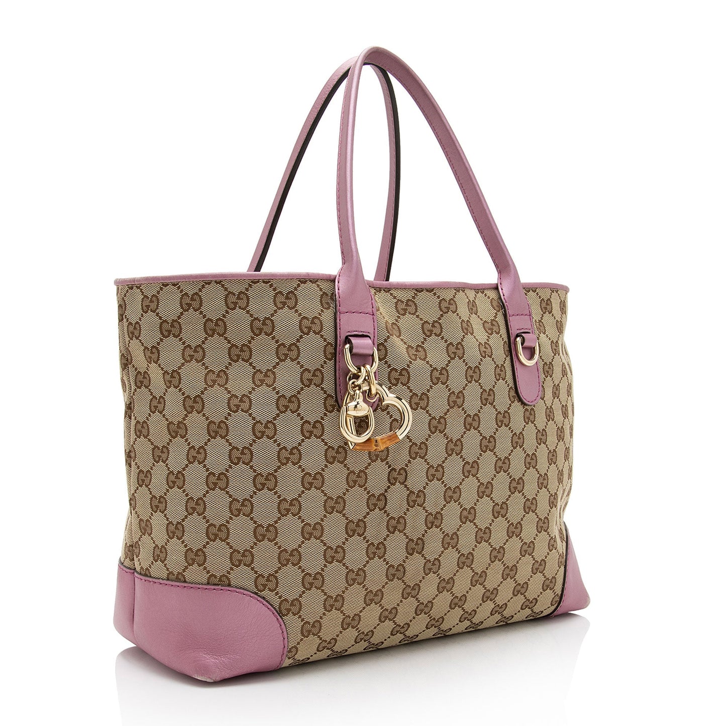 Gucci GG Canvas Metallic Leather Heart Bit Charm Medium Tote