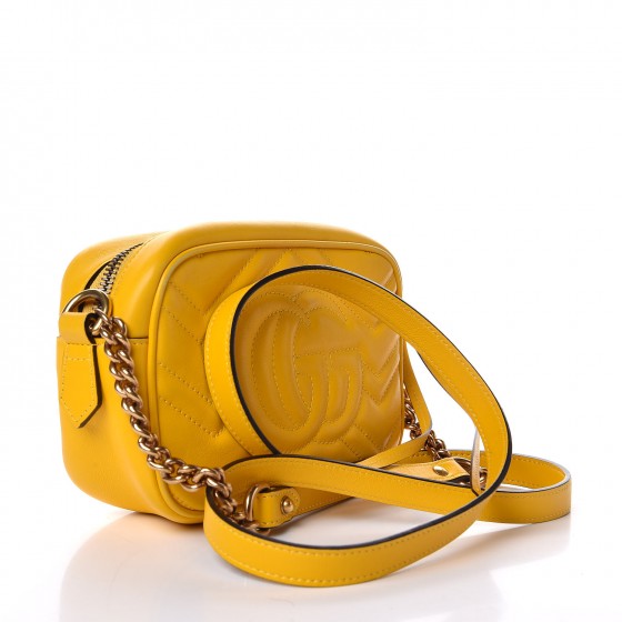 GUCCI Calfskin Matelasse Mini GG Marmont Shoulder Bag Yellow