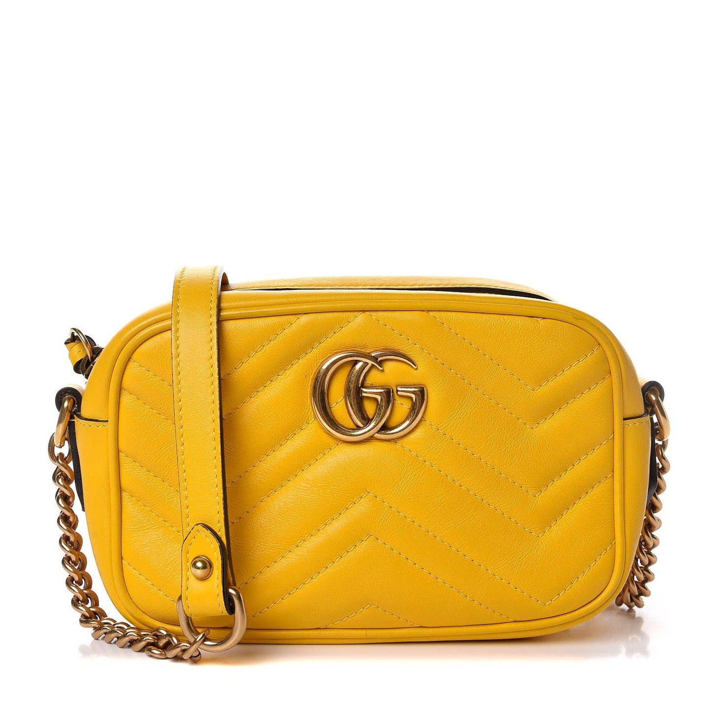 GUCCI Calfskin Matelasse Mini GG Marmont Shoulder Bag Yellow
